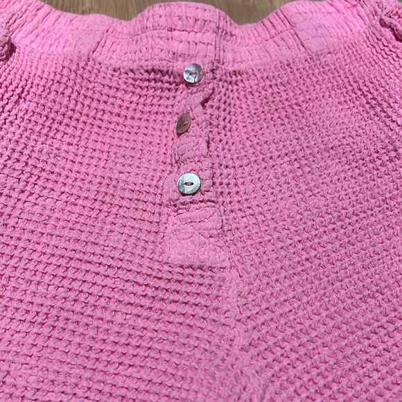 DONNI. Pink Waffle Henley Shorts - Picture 4 of 4